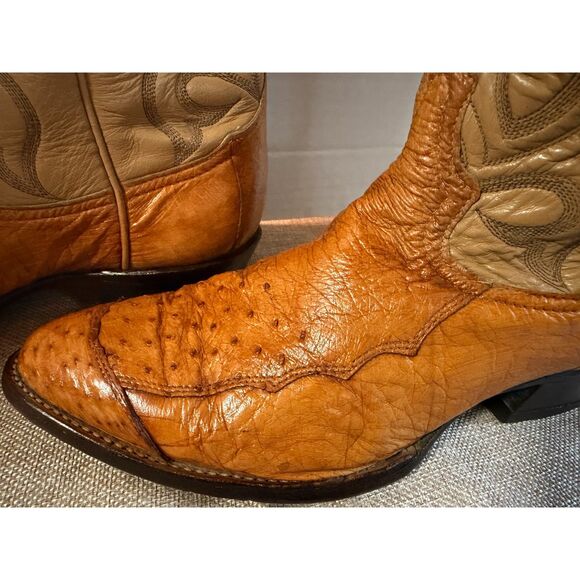 Tony Lama Full Quill Ostrich Cowboy Boots 9.5D Cognac Leather Western USA Made - Picture 3 of 10